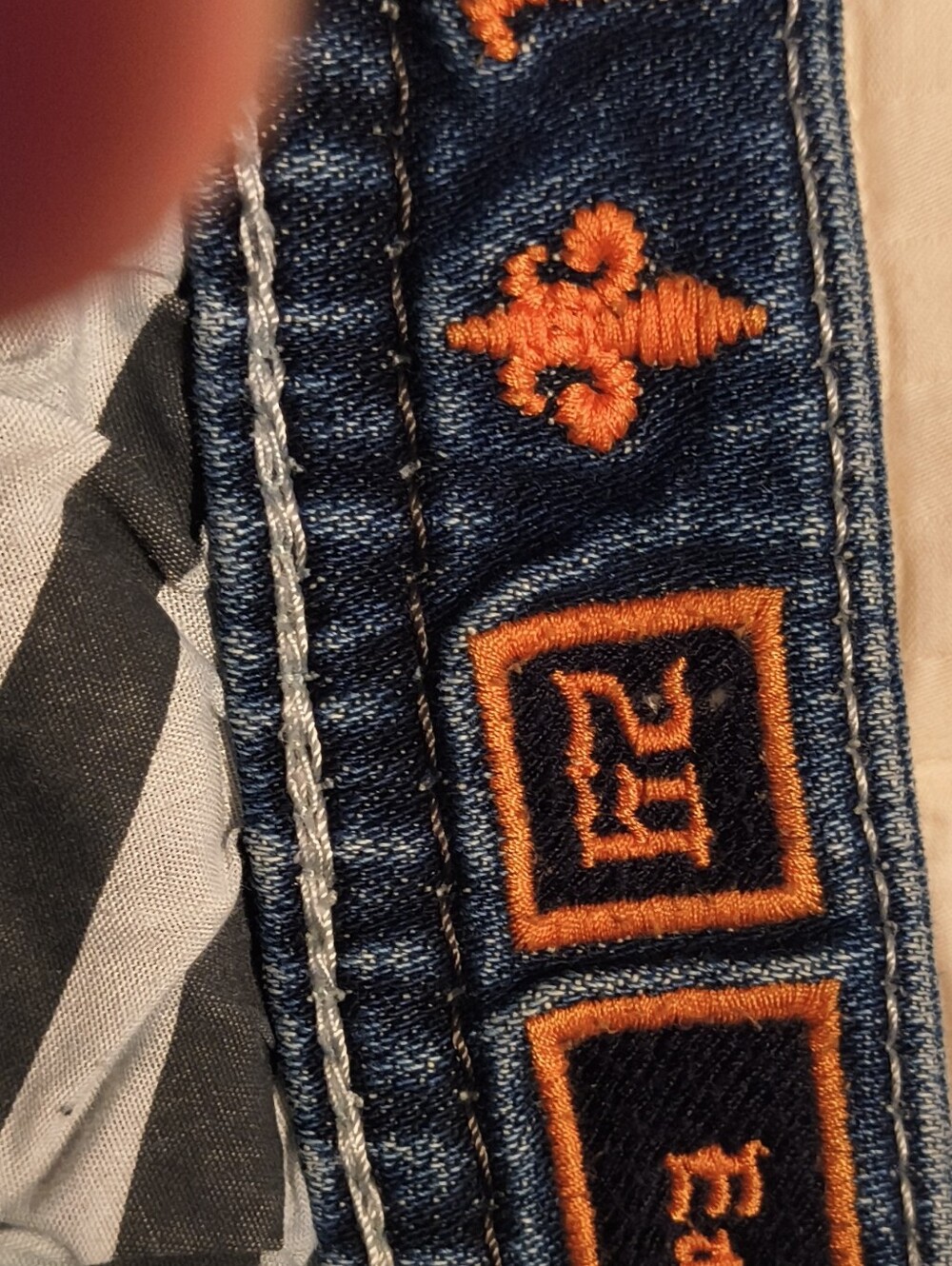 Rock Revival Dark Blue Denim Shorts with Orange Embroidery